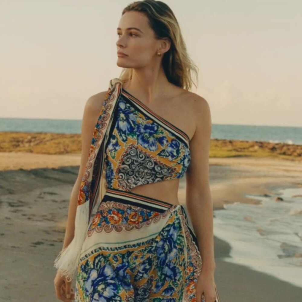 Anthropologie Silk One-Shoulder Midi Dress - Size 0